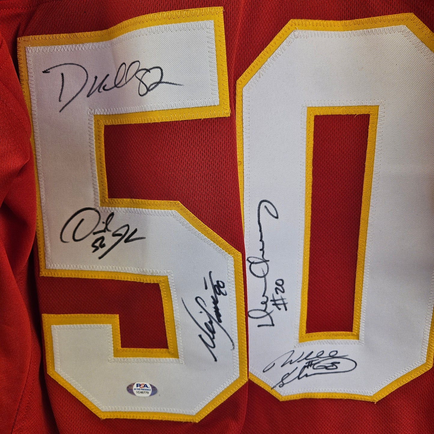 50 Greatest Jersey Signed by Will Shields, Deron Cherry, Derek Johnson, & Neil Smith