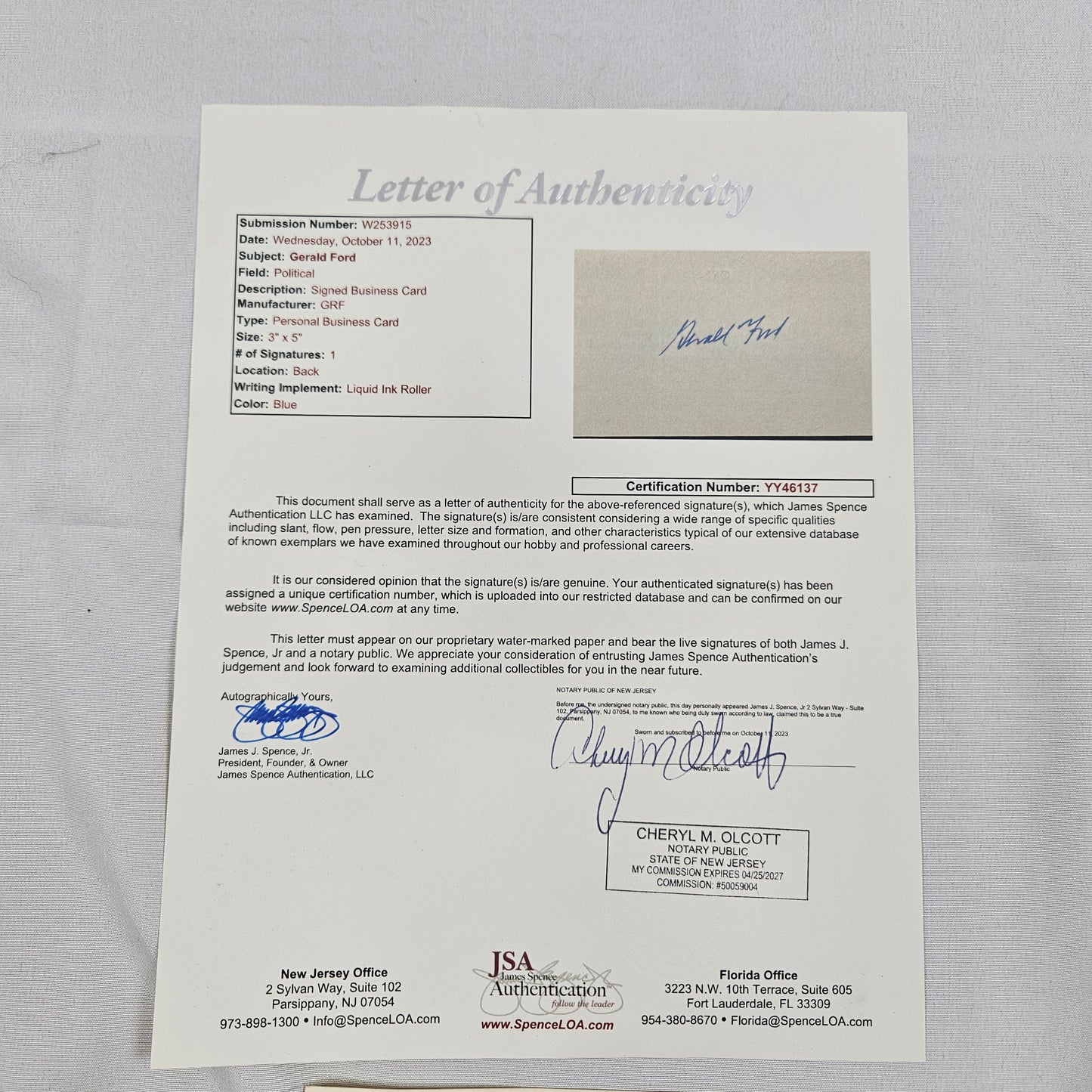 Gerald Ford Cut Card Signed
