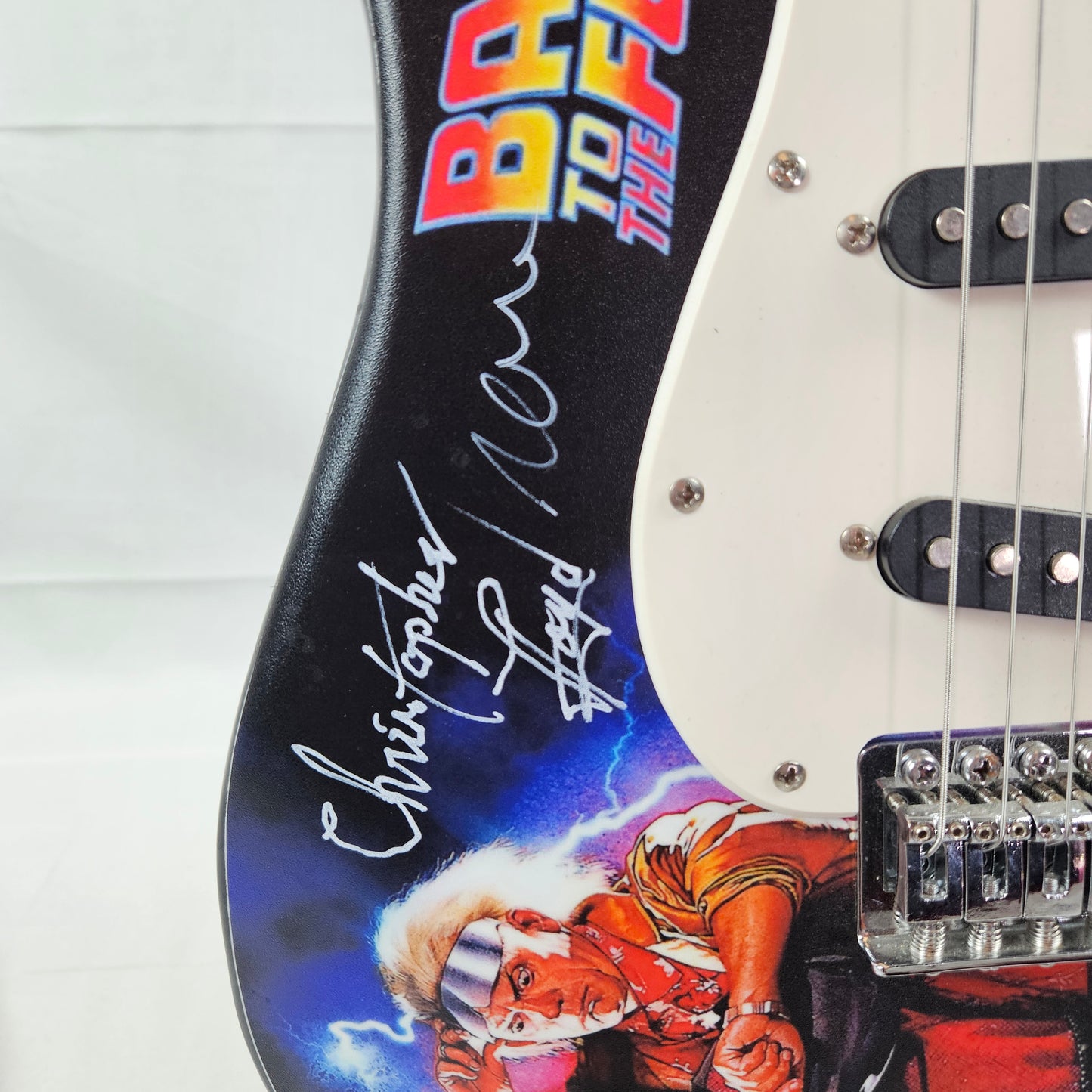 Michael  J. Fox, Tom Wilson, & Christopher Lloyd Back to The Future Custom Skinned Guitar Signed