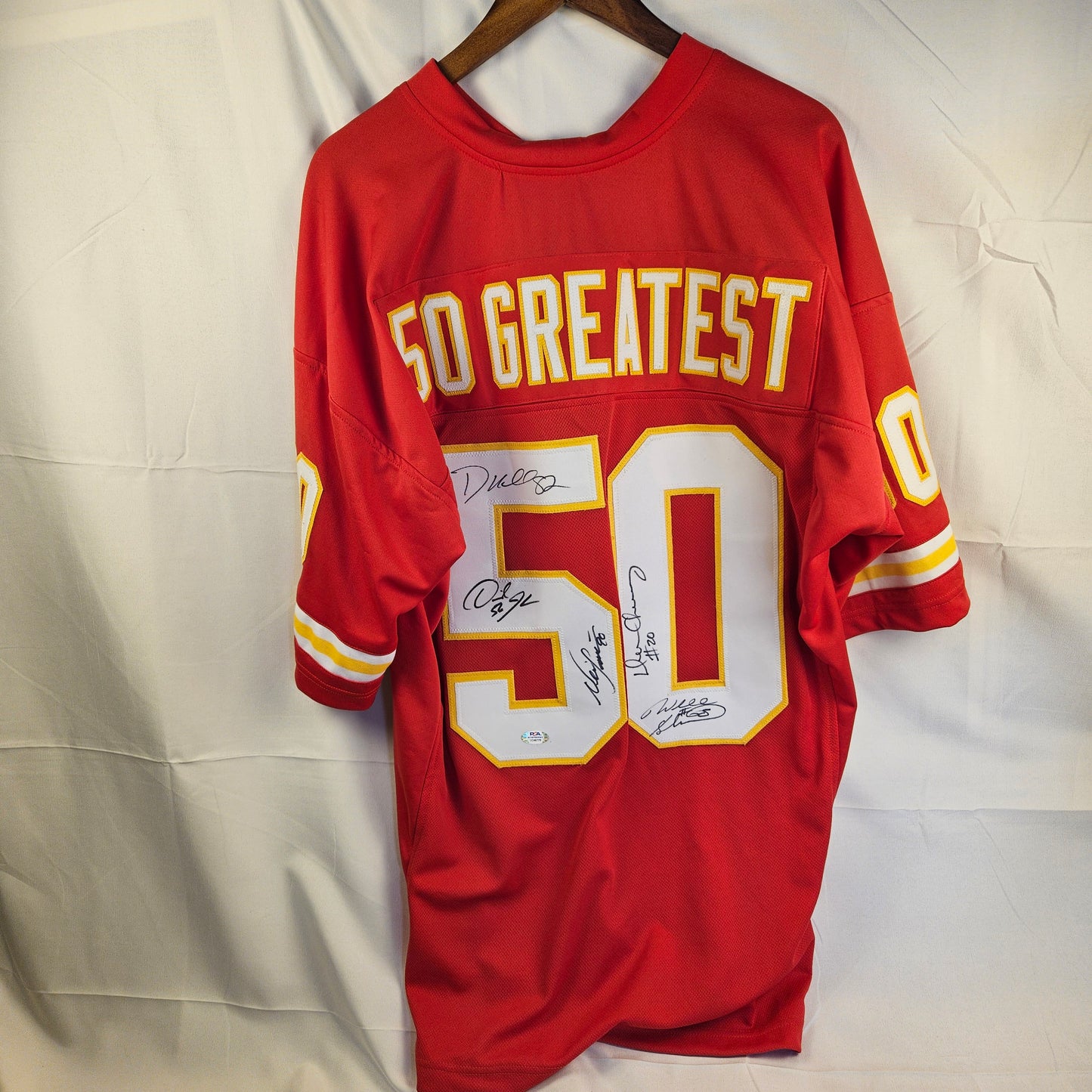 50 Greatest Jersey Signed by Will Shields, Deron Cherry, Derek Johnson, & Neil Smith