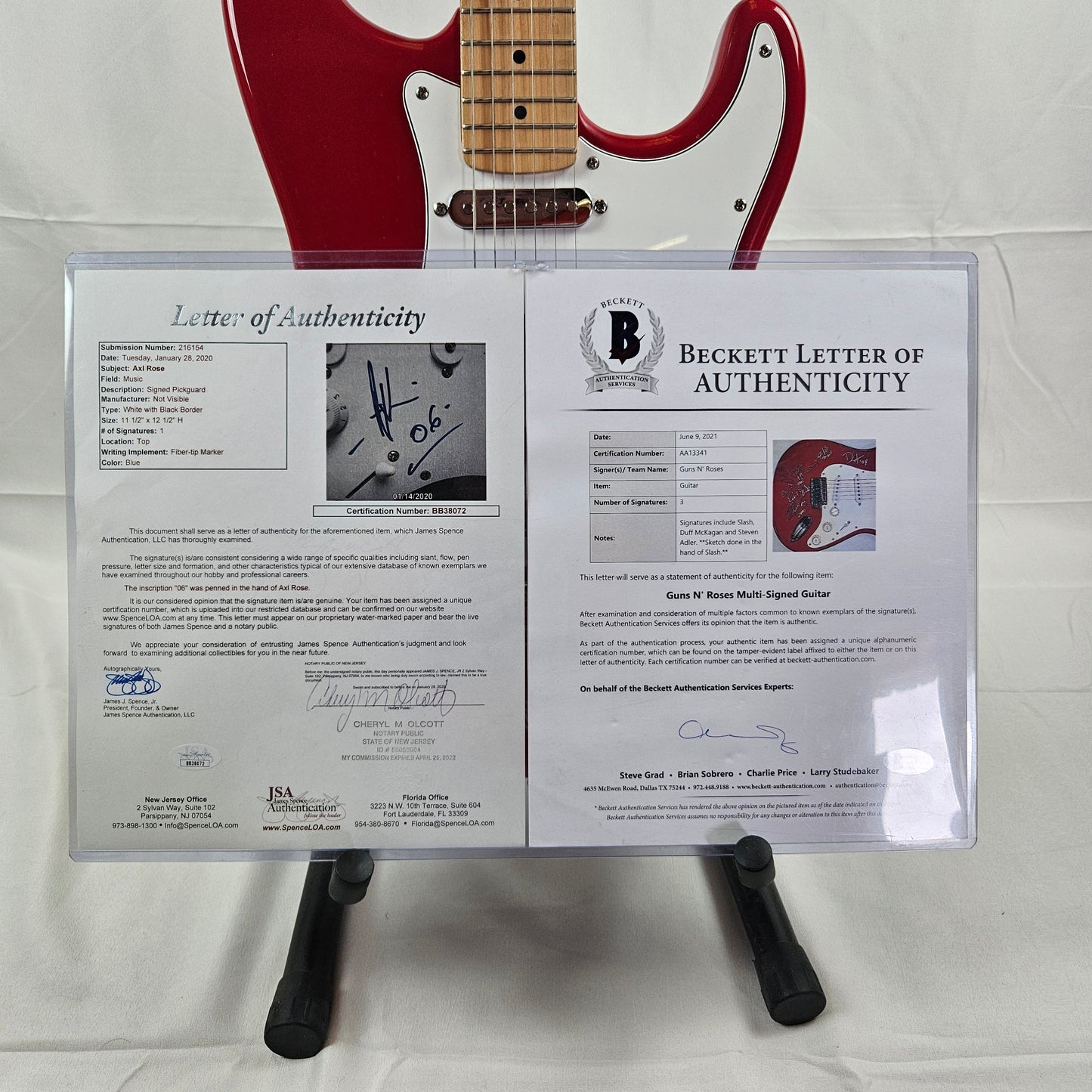 Guns N Roses Guitar Signed By Axel, Duff, Adler, & Slash with Sketch Signed