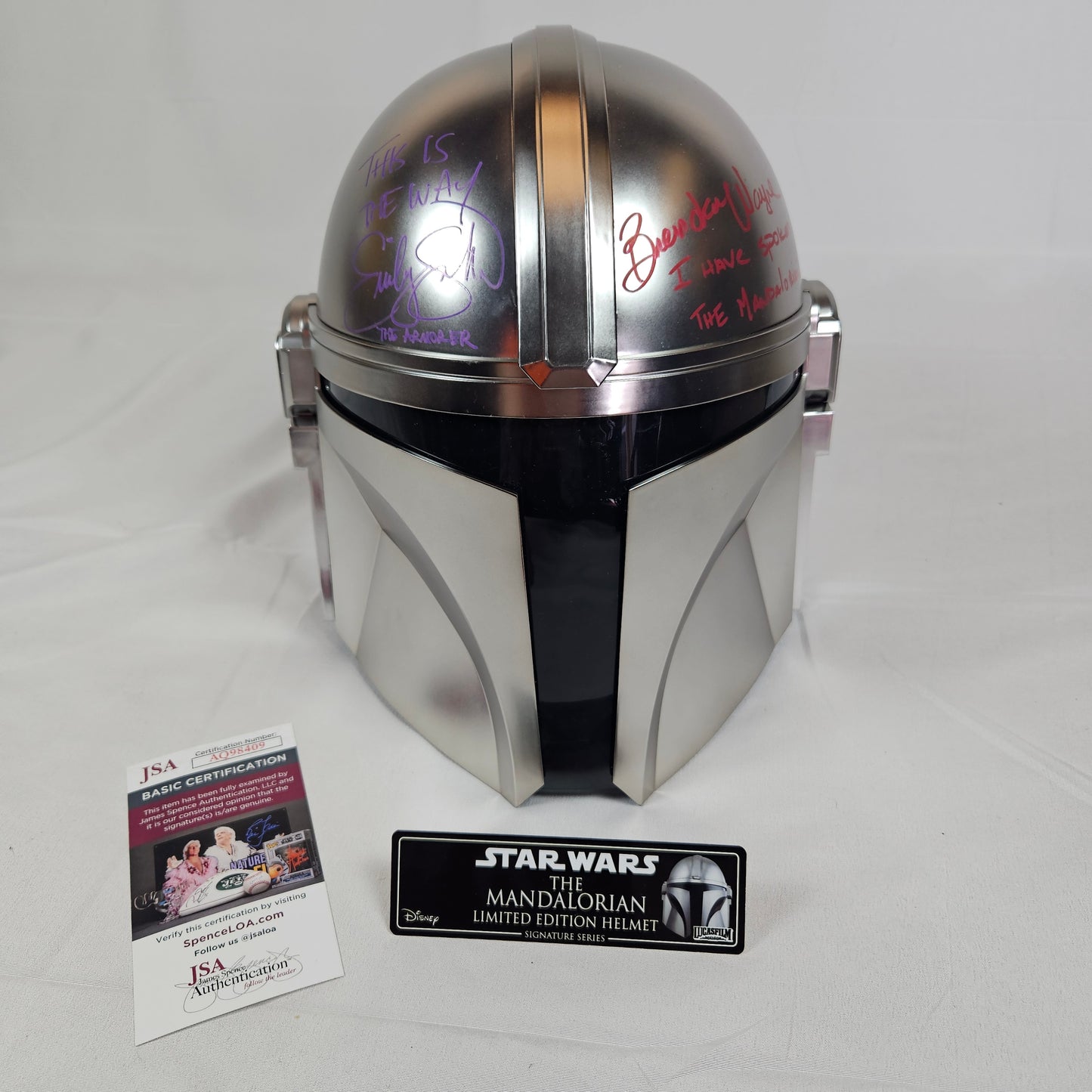 Emily Swallo & Brendan Wayne Mandalorian helmet Signed