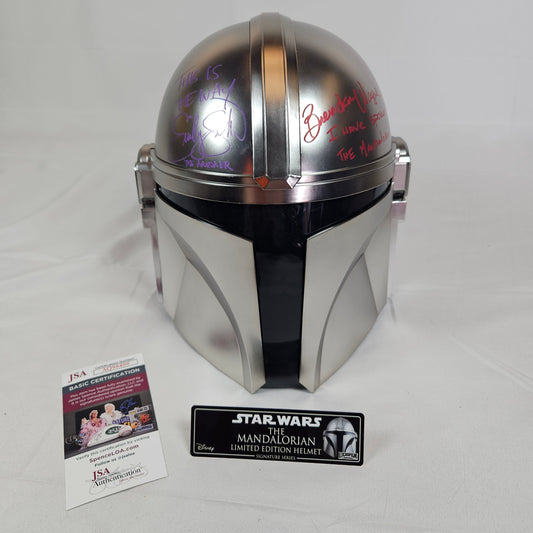 Emily Swallo & Brendan Wayne Mandalorian helmet Signed