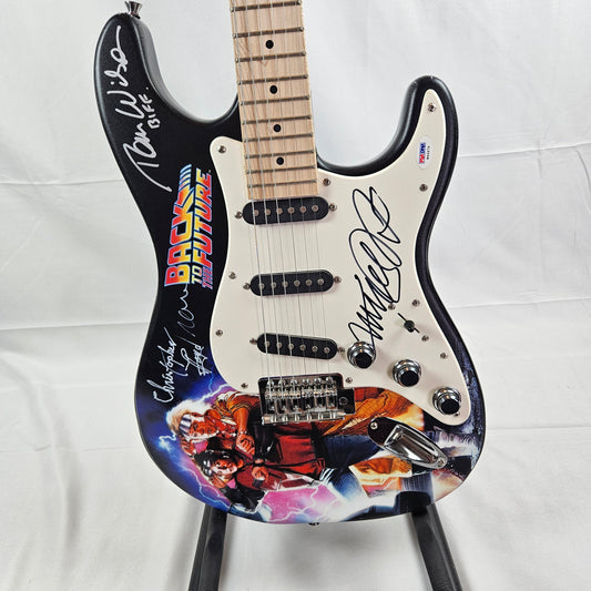 Michael  J. Fox, Tom Wilson, & Christopher Lloyd Back to The Future Custom Skinned Guitar Signed